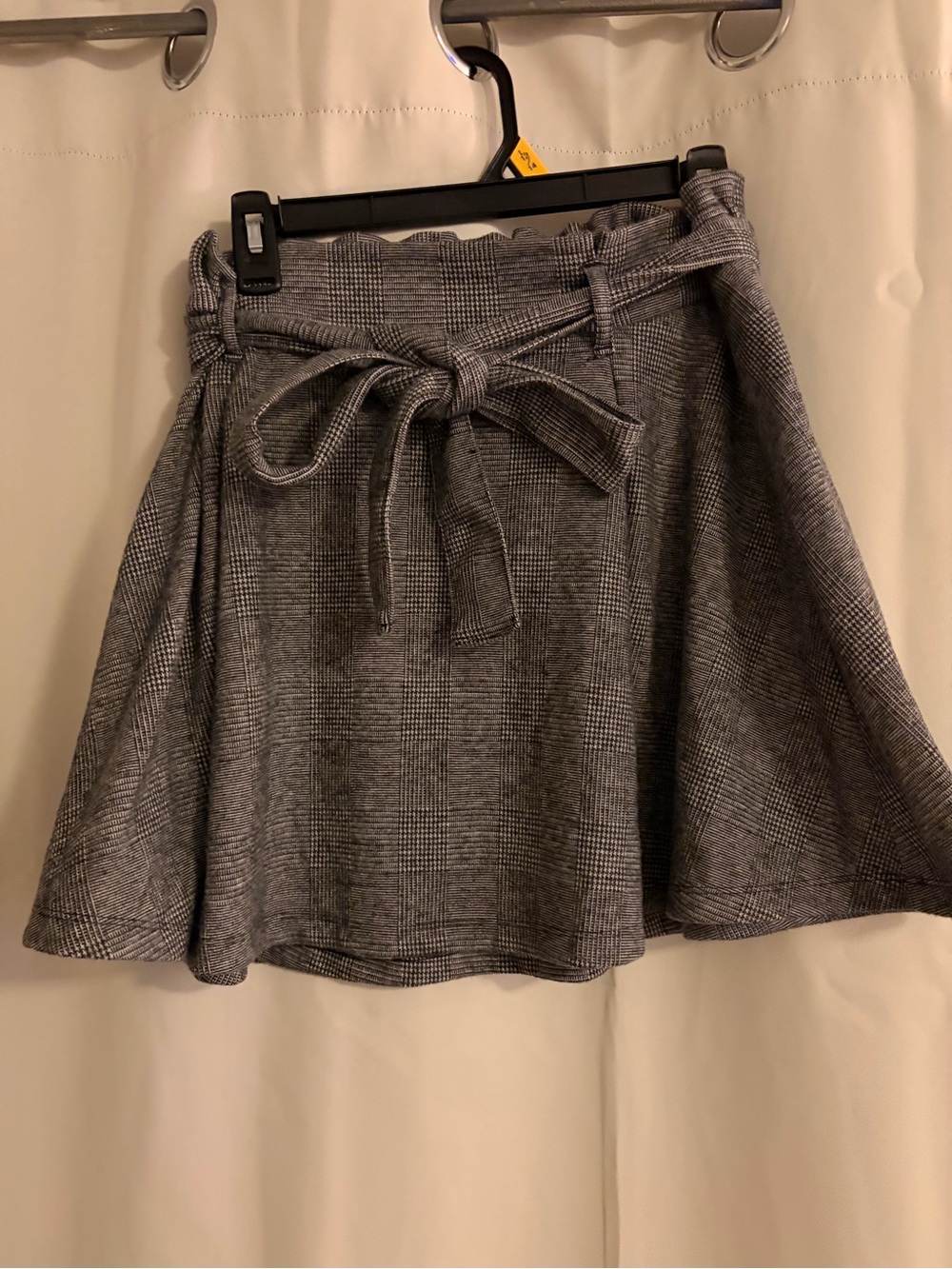High-Waist Plaid Tie-Belt Skater Skirt - Gray